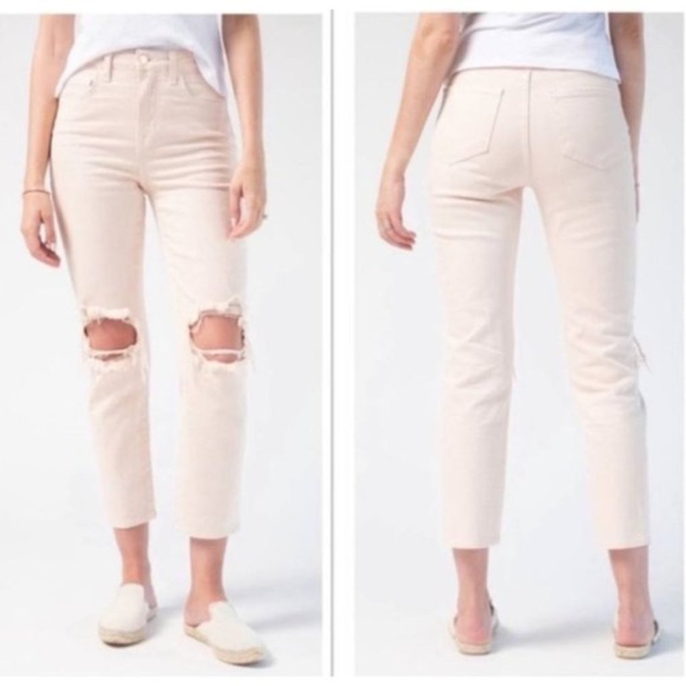 NWOT L'AGENCE Dusty Pink AUDRINA Rip Knee Distressed Raw Hem Cropped Jeans